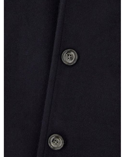 Barba Napoli Black Button-Fastening Wool Single-Breasted Coat for men
