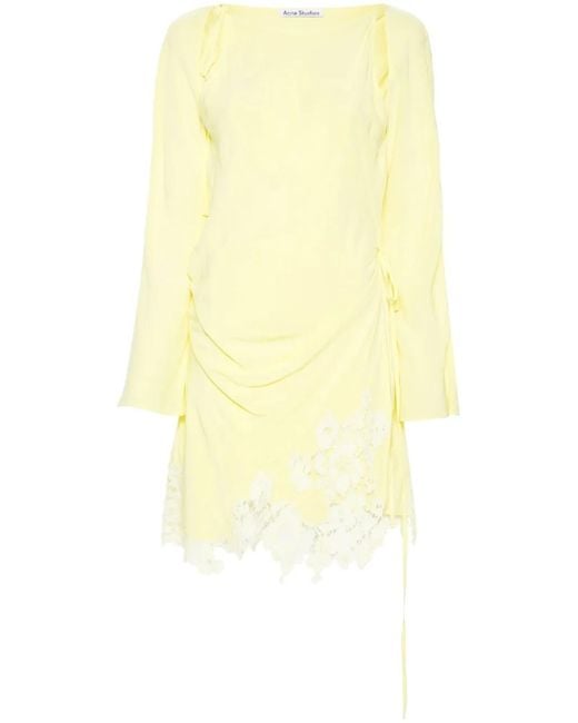 Acne Yellow Floral-Lace Detail Mini Dress