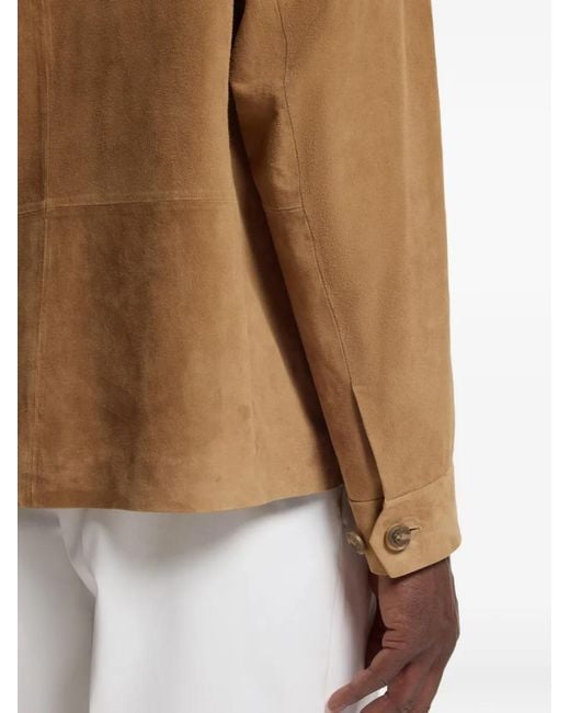 Boss Brown Suede Button-Up Leather Jacket for men