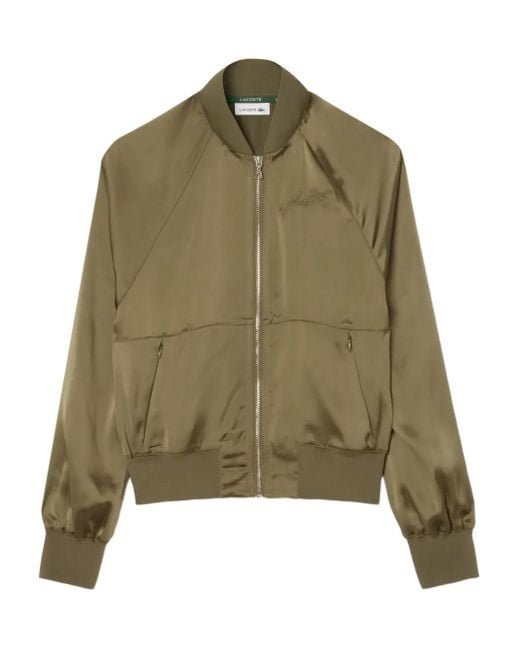 Lacoste Women's Green Logo-embroidered Satin Bomber Jacket