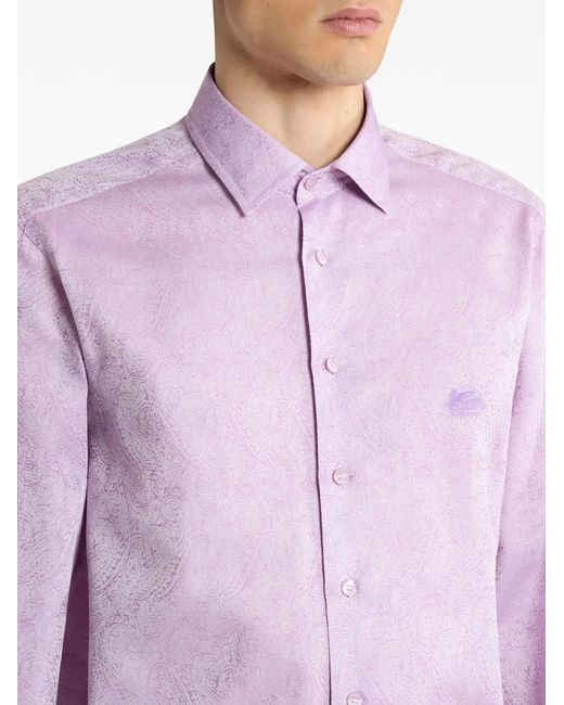 Etro Purple Jacquard Paisley Embroidery Shirt for men