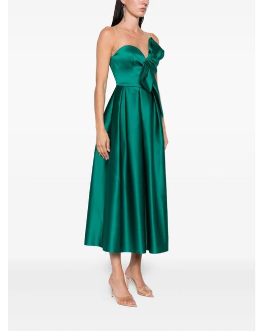 Nissa Green Bow-Detail Midi Dress