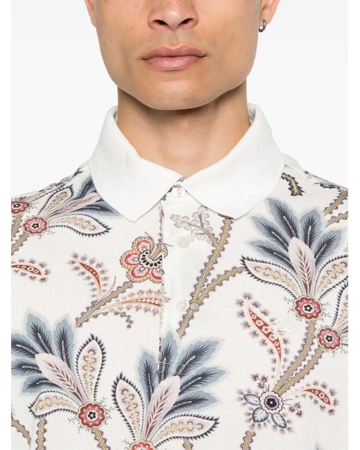 Etro Gray Floral Paisley Polo Shirt for men