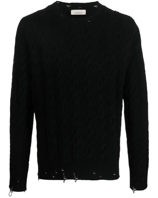 Laneus Black Cable-Knit Crew Neck Sweater for men