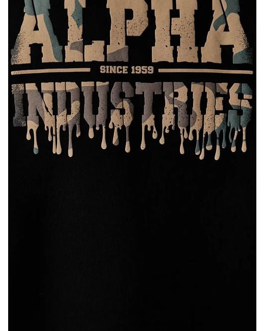 Alpha Industries Black Logo-Print Drawstring Hoodie for men