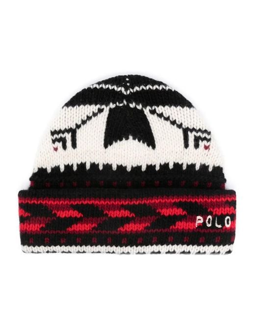 Polo Ralph Lauren Red Snowflake-Motif Wool Beanie