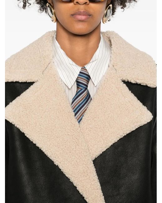 ELEH Black Double-Breasted Fleece-Trimmed Coat