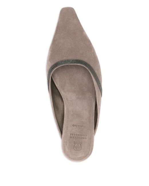 Brunello Cucinelli White Monili-Chain Suede Mules