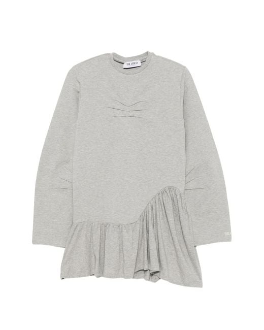 The Attico Gray Pleated Long-Sleeve Mini Dress