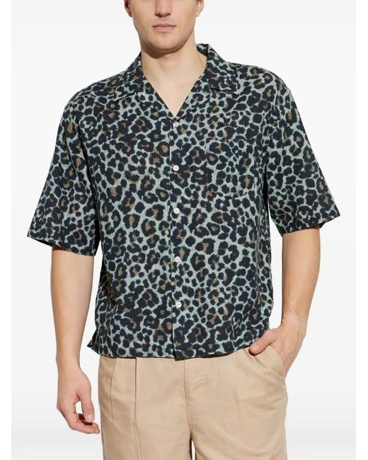 AllSaints Gray Leopard-Pattern Pocket Shirt for men