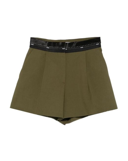 MSGM Logo Shorts In Olive Green Wool