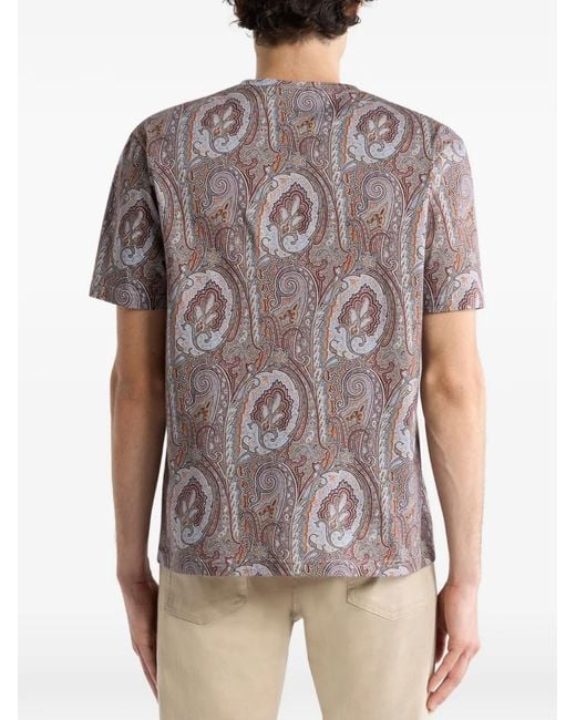 Etro Pink Floral Paisley Cotton T-Shirt for men