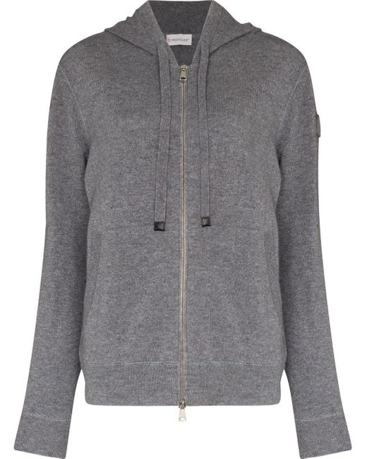 Moncler Wool Knitted Zipped Hooded Cardigan in Grey (Gray) | Lyst