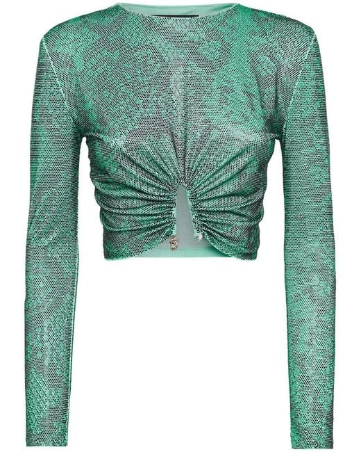 Philipp Plein Green Glass Crystal Embellishment T-Shirt