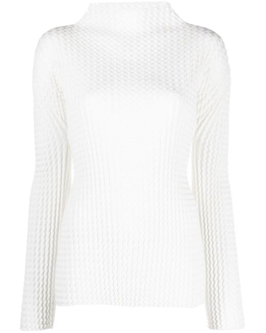 Issey Miyake White Spongy Plissé Top - Women's - Polyester/cotton