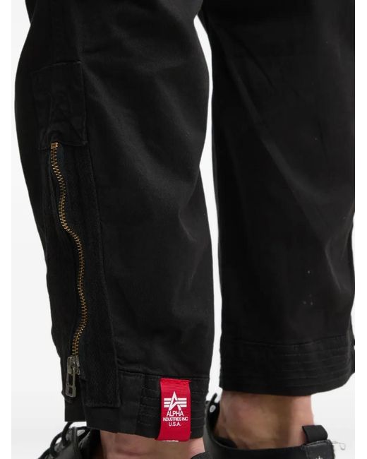 Alpha Industries Black Task Force Zip-Detail Trousers for men