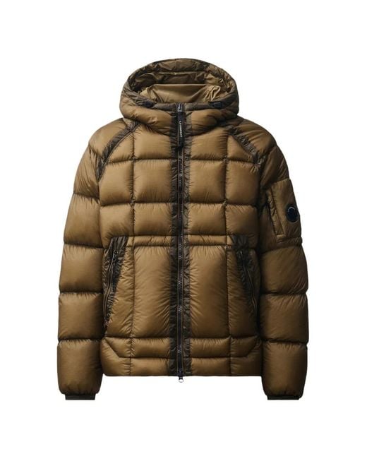 C P Company Brown Lens-Detail Quilted Padded Jacket for men
