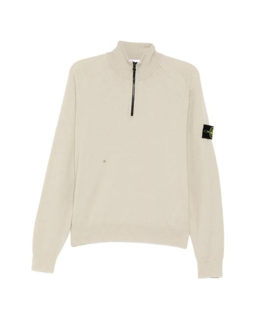 Stone Island White Compass-Patch Half-Zip Sweater for men