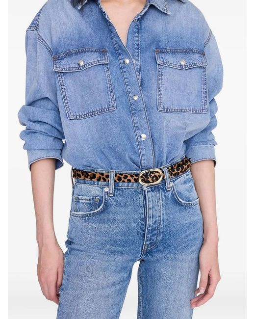 Anine Bing White Oval Buckle Leopard Print Belt