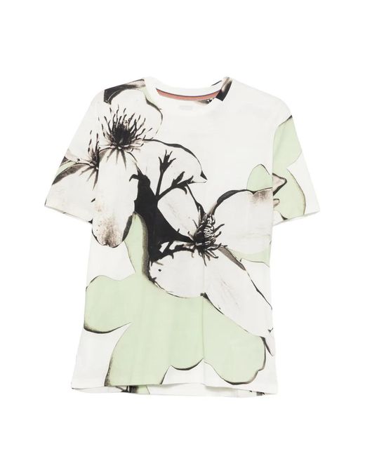 Paul Smith White Floral-Print T-Shirt for men