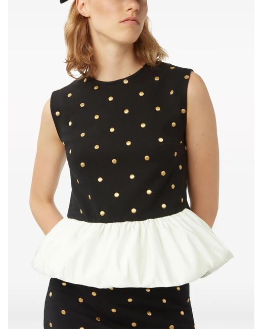 Nina Ricci Black Polka Dot Peplum Top
