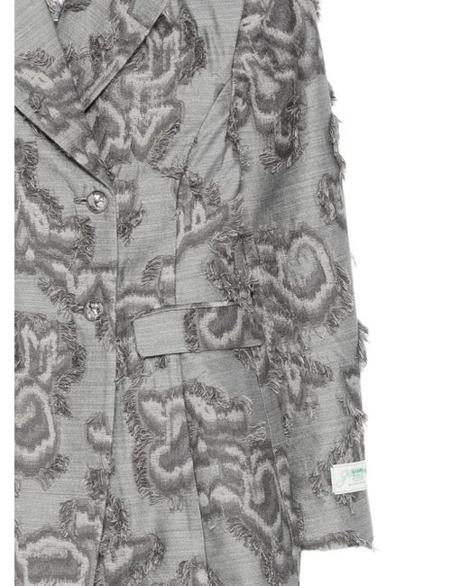Ganni Gray Frayed Cloud-Print Coat