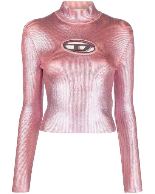 DIESEL Logoplaque High Neck Top in Pink Lyst