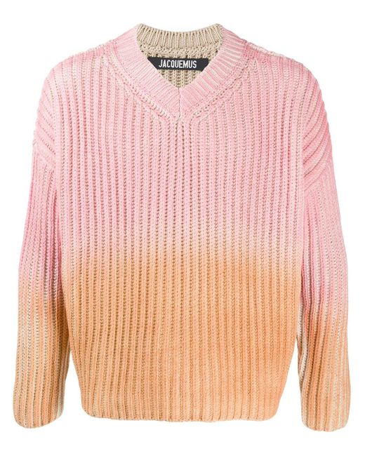 Jacquemus Pink Gradient Chunky Knit Jumper for men
