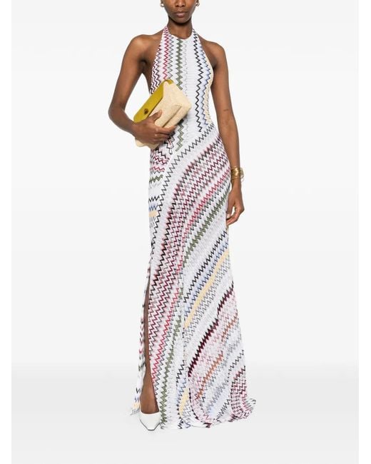 Missoni White Long Dress With Zigzag Pattern