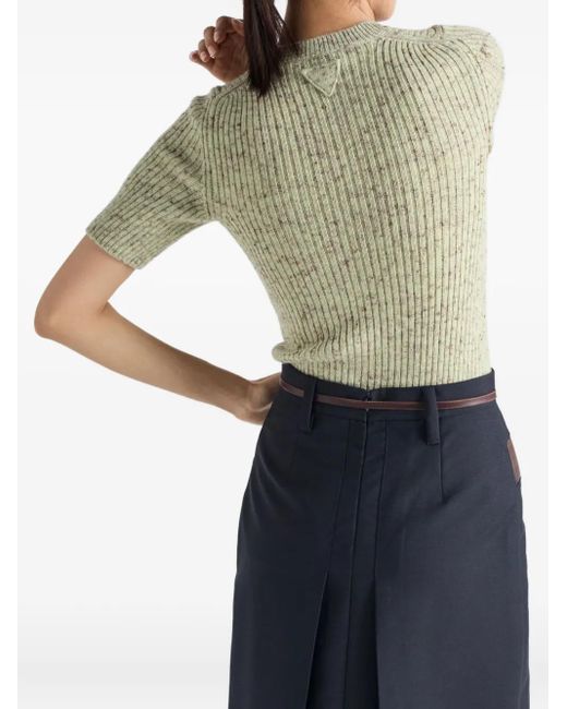 Prada Green Ribbed Short-Sleeve T-Shirt