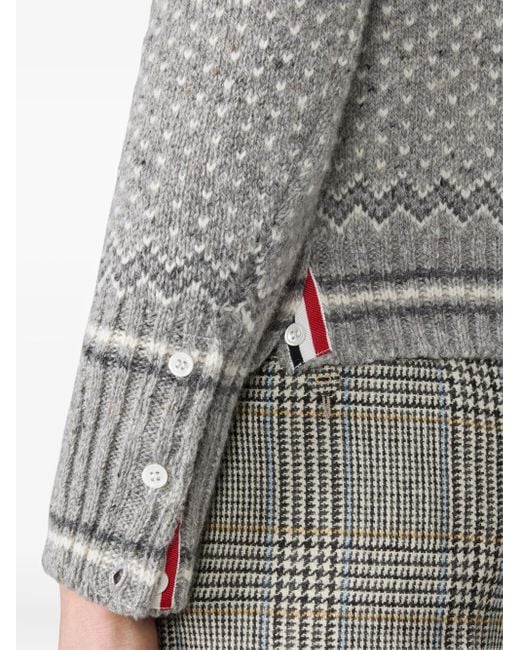 Thom Browne Gray Fair Isle-Knit Cardigan