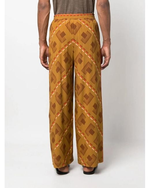 Pierre Louis Mascia Brown Patterned Wide-Leg Trousers