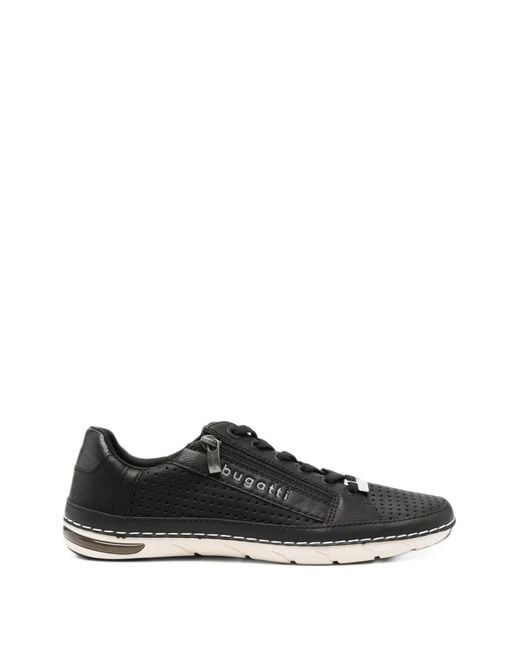 Bugatti Black Perforated Side-Zip Sneakers for men