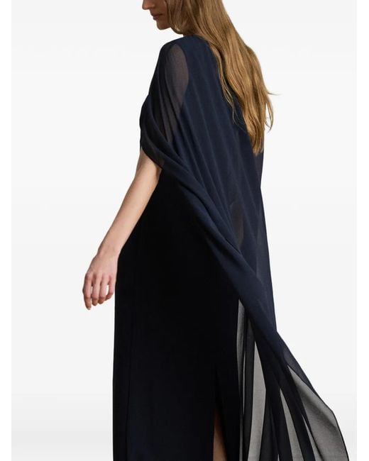 Ralph Lauren Blue Cape-Overlay Georgette Gown Maxi Dress