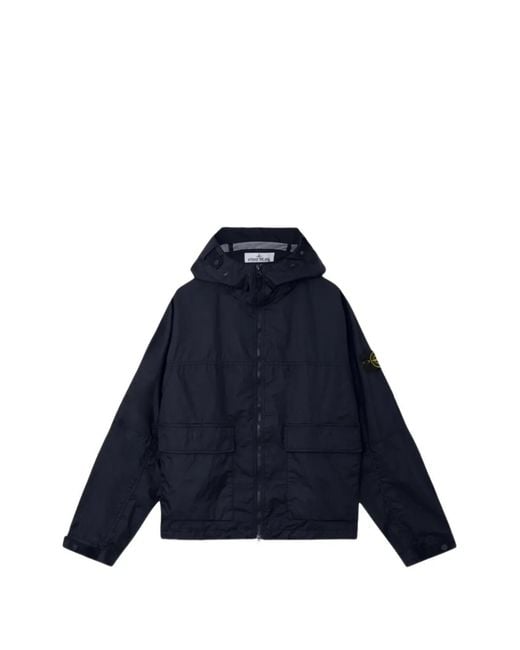 Stone Island Blue Hooded Logo-Patch Jacket for men