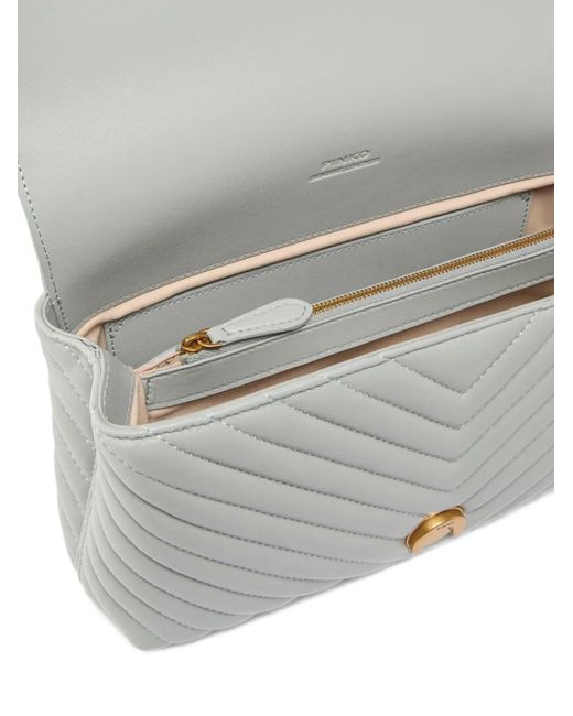 Pinko Gray Medium Love Chevron-Quilted Appliqué Tote Bag
