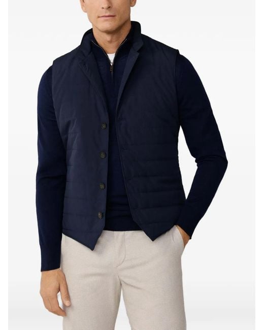 Hackett Blue Quilted Knit-Back Gilet for men