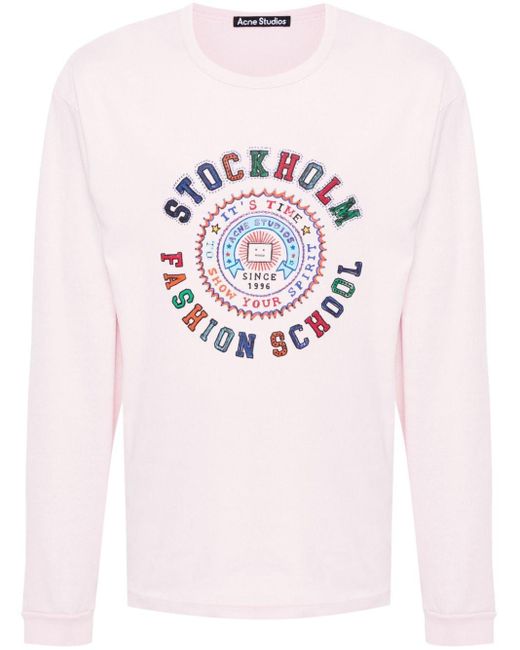 T-shirt en coton à logo imprimé Acne en coloris Pink