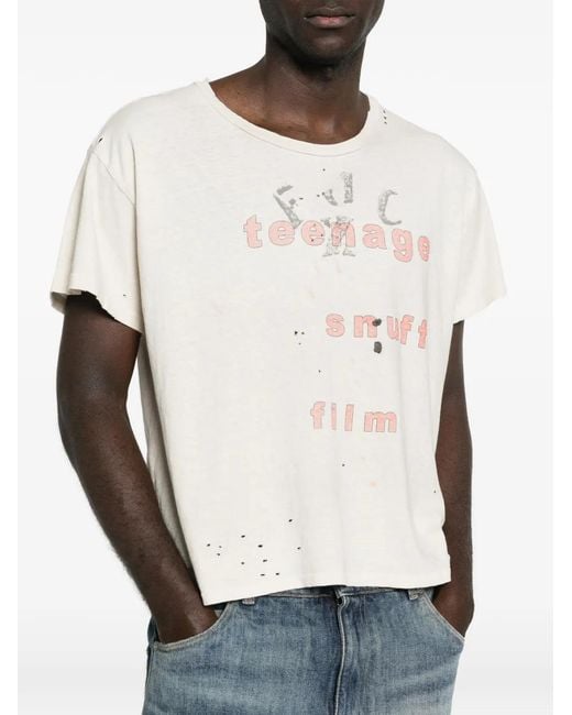 Enfants Riches Deprimes White Teenage Snuff Distressed Graphic T-Shirt for men