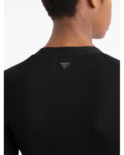 Prada Black Ribbed-Knit Cardigan