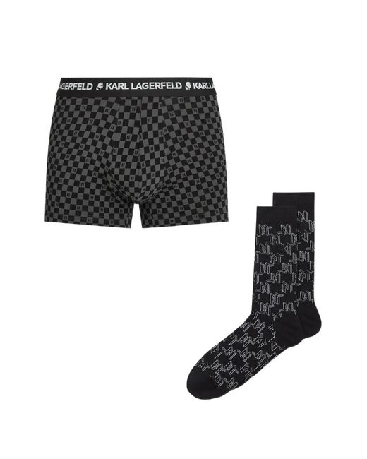 Karl Lagerfeld Black Monogram Trunks And Socks Gift Set for men