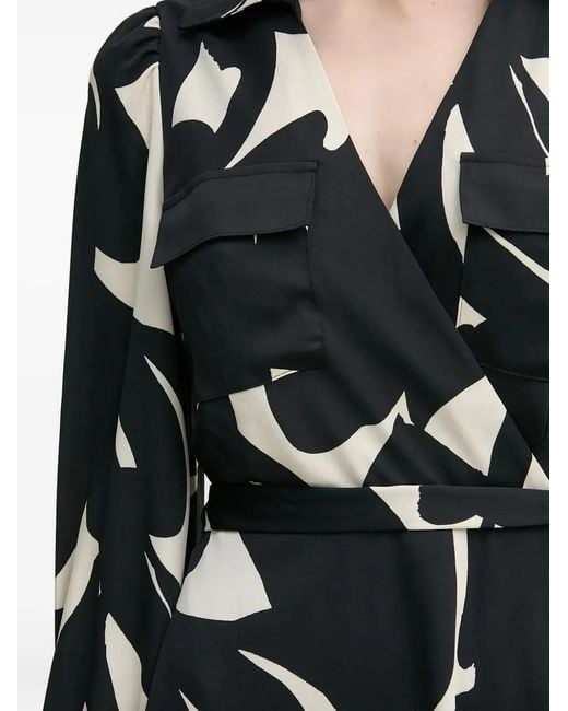 DKNY Black Abstract-Print Wrap Dress