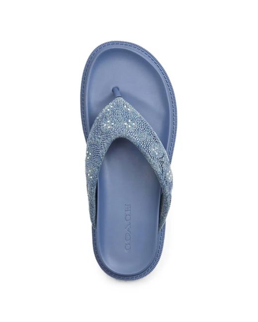 COACH Blue Crystal-Embellished Logo-Print Flip-Flops