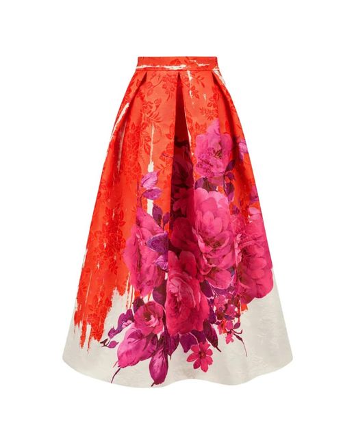 Lunatica Milano Red Floral-Print Pleated Skirt