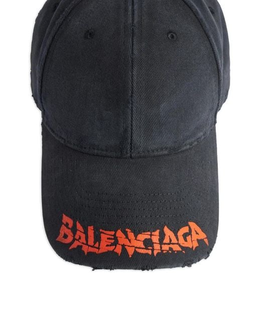 Balenciaga Gray Logo-Print Distressed Baseball Cap for men