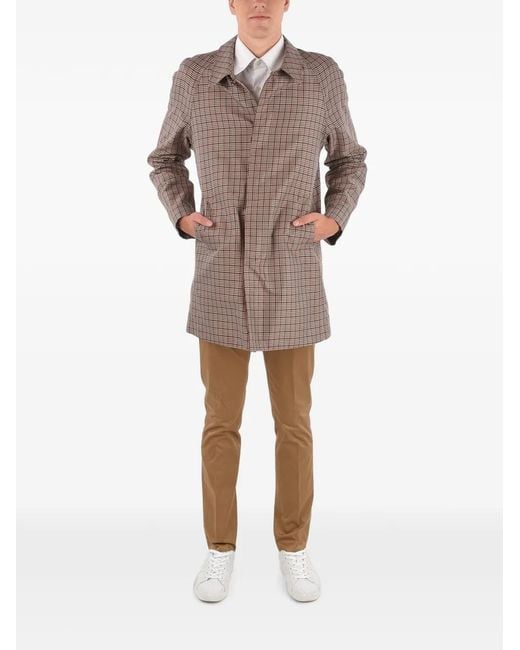 Corneliani Brown Checked-Pattern Single-Breasted Coat for men