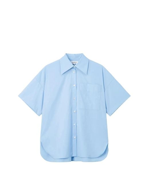 Enfold Blue Short-Sleeved Box-Pleat Shirt