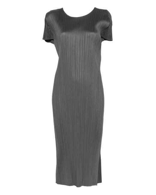 Pleats Please Issey Miyake Gray Pleated Short-Sleeved Dress