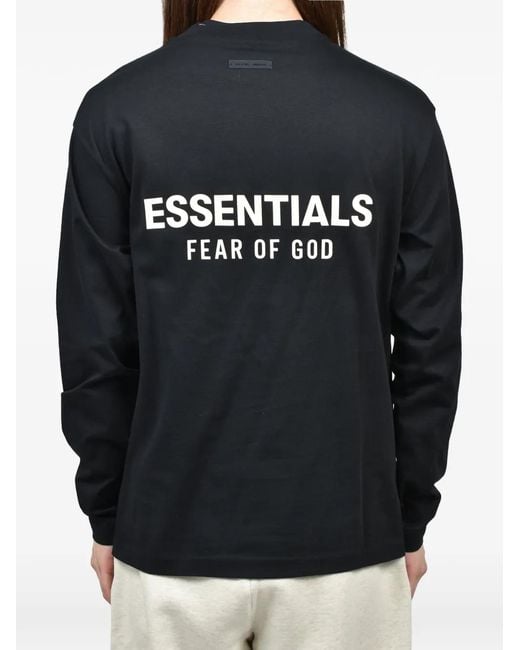 Essentials Blue Logo-Print Long-Sleeve T-Shirt for men