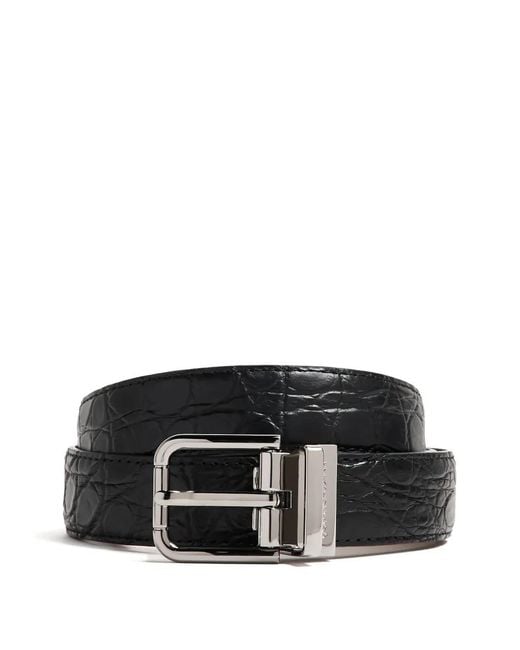 Dolce & Gabbana Black Crocodile-Effect Buckle Belt for men